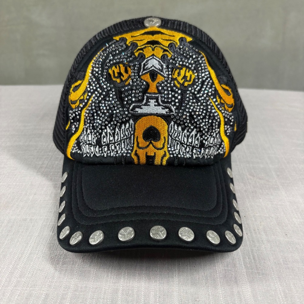 Watson Black Skulls Trucker Hat Rhinestone Studded Mesh Cap WTSN003-TRUCK-1 OS